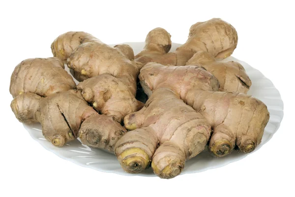 Ginger root on a plate — Stock Photo, Image