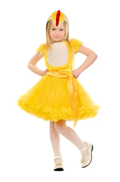 Little girl in a yellow dress — Stock Photo, Image