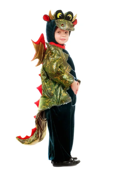 Little kid in a dragon costume — Stock Photo, Image