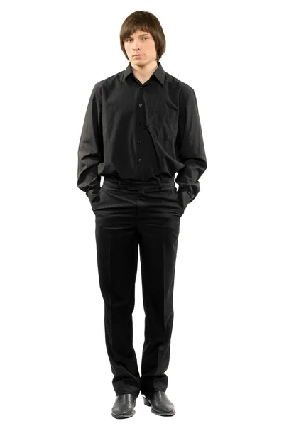 Young man in a black — Stock Photo, Image