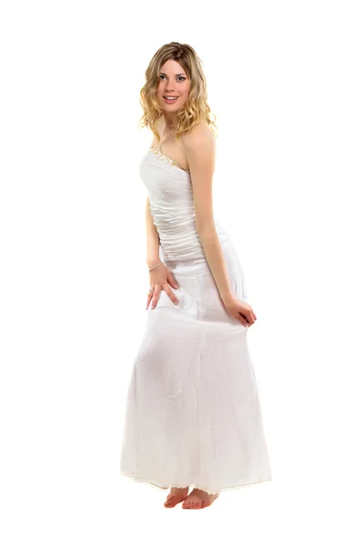 Loira vestindo vestido de noiva — Fotografia de Stock