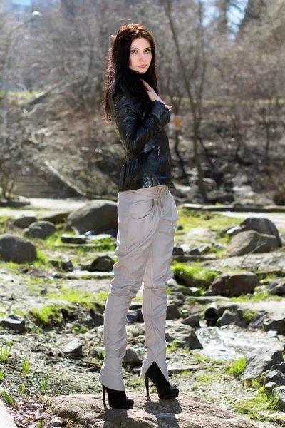 Young brunette in jacket — Stock Photo, Image