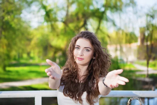 Pretty curly brunette — Stock Photo, Image