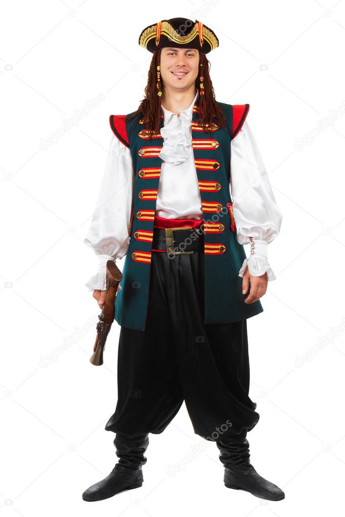 Smiling man in pirate costume
