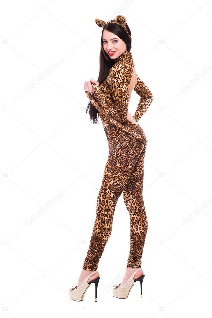Brunette wearing like a leopard