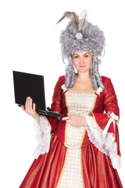 Woman in queen dress with laptop clipart
