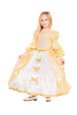 şık altın elbiseli küçük kız