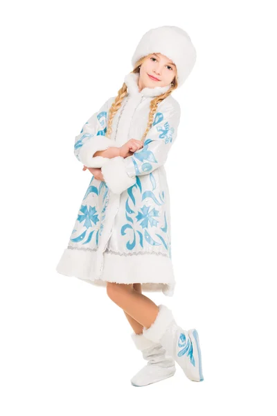 Liten flicka i snow maiden kostym — Stockfoto