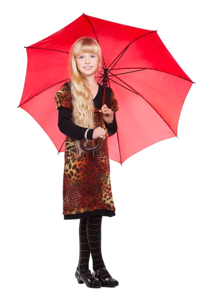 Little blond girl with umbrella — Stock Photo, Image