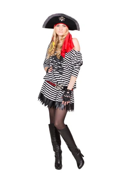 Mooie vrouw dragen als piraat — Stockfoto