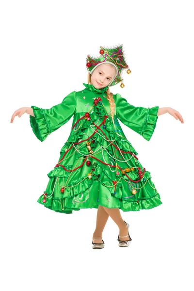 Flicka klädd som en julgran — Stockfoto