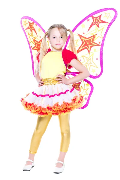 Malá dívka, která nosí jako motýl — Stock fotografie