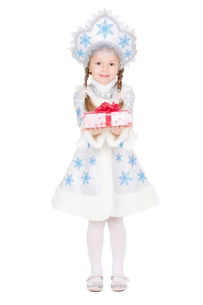 小さな女の子が雪の乙女コスチューム — ストック写真