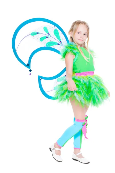 Little girl dressed in butterfly suit — Stock Photo, Image