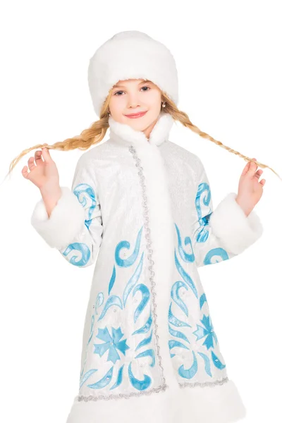 Liten flicka i snow maiden kostym — Stockfoto