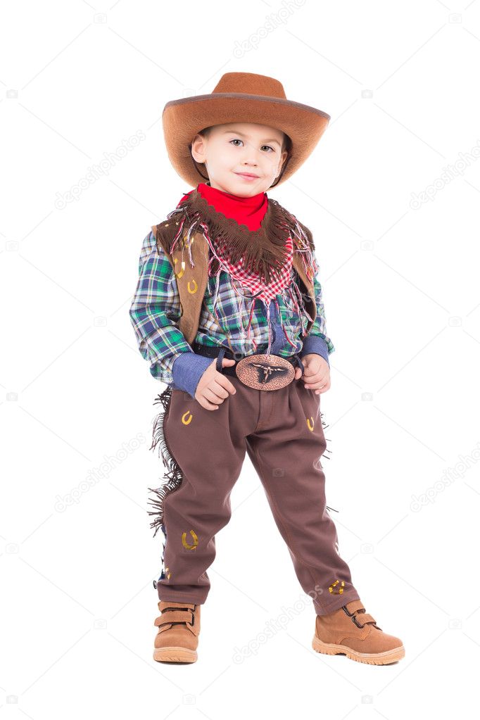Premium Photo Happy Cute Little Boy In Costume Of Cowboy Posing With
