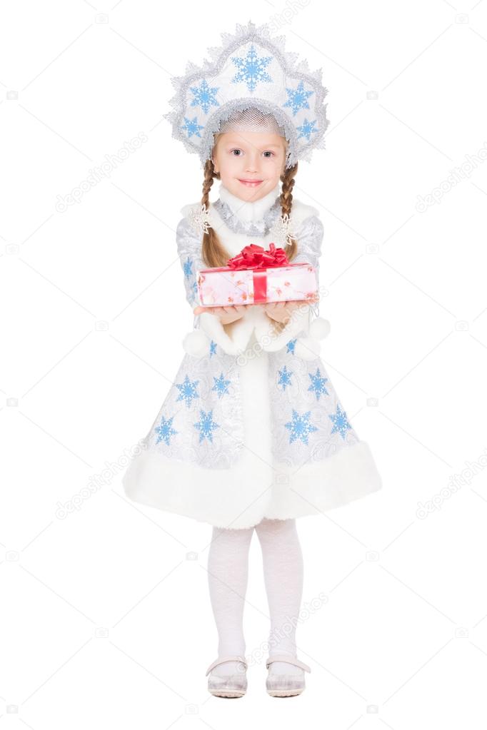 Little girl in snow maiden costume