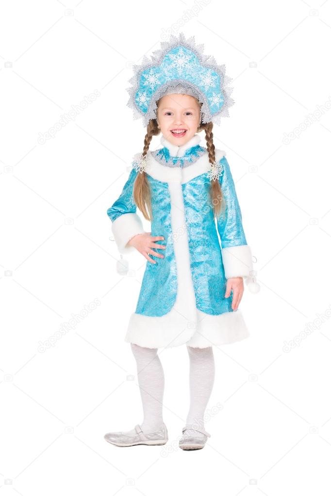 Girl posing in snow maiden costume