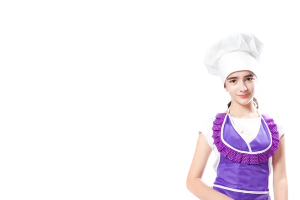 Kız bir önlük ve cap Cook cook — Stok fotoğraf