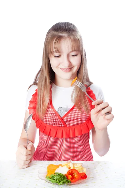 サラダを食べる若い女性 ロイヤリティフリーのストック画像