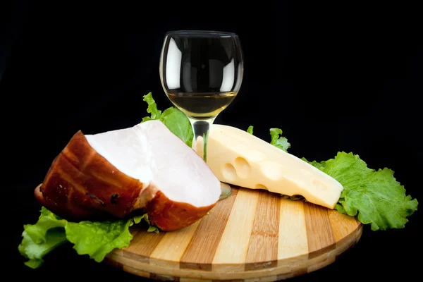Vinho de queijo de vinho branco e presunto — Fotografia de Stock