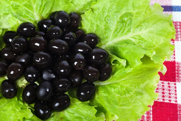 Black olives and lettuce. — Stock Photo, Image