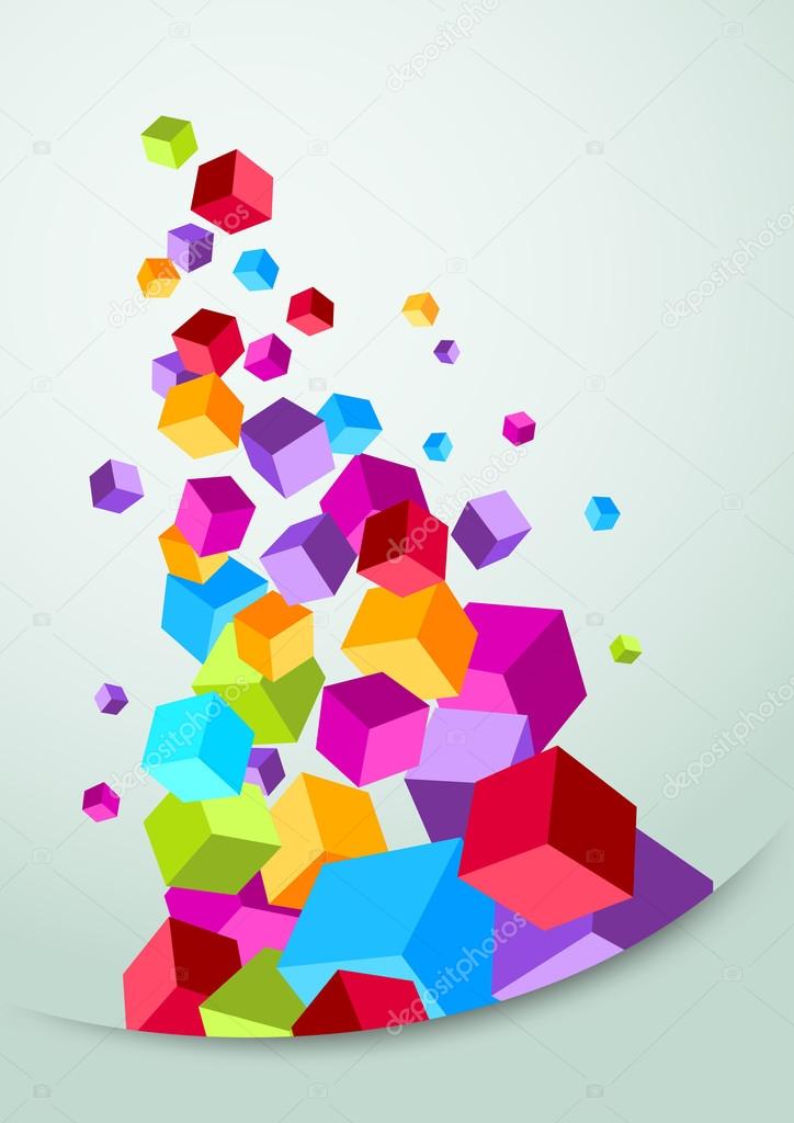 Colorful banner with cubes flying