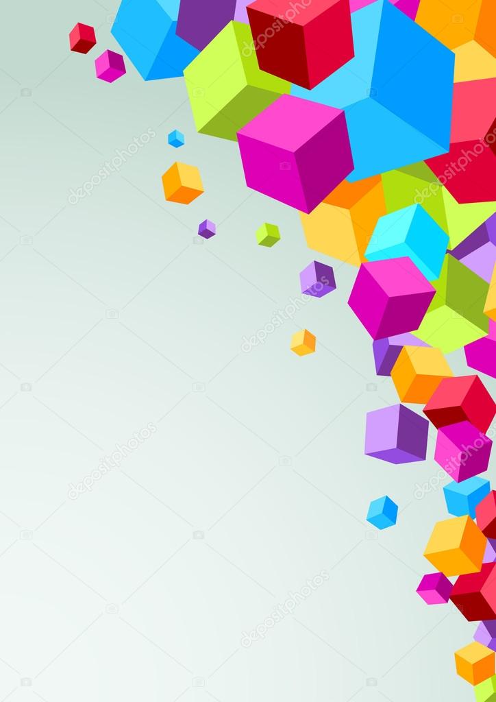 Colorful cubes flying - geometrical background