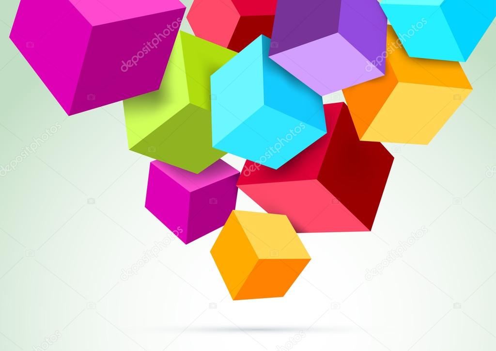 Colorful cubes hanging in the scene. Vector illustration