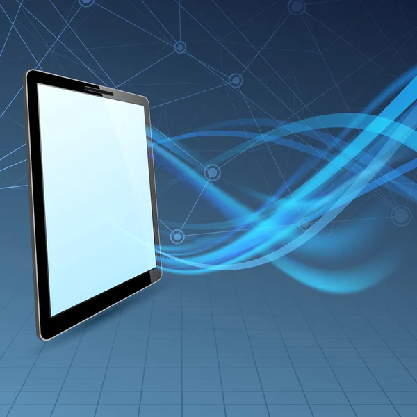 La comunicación se ejecuta a través del dispositivo tablet — Vector de stock