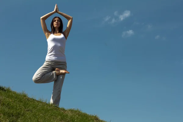 Yoga egzersiz yaparak ince genç kadın. — Stok fotoğraf