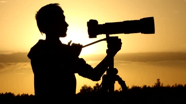 Fényképezőgép, fotós, silhouette — Stock videók