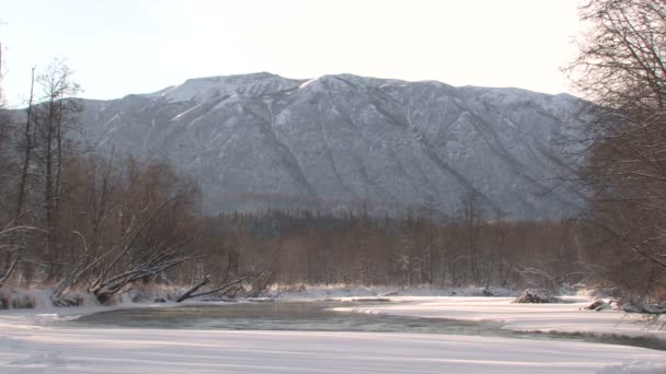 Winter landschap, bergen, rivier — Stockvideo
