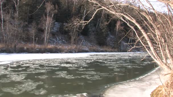 Eisdrift auf dem Fluss — Stockvideo