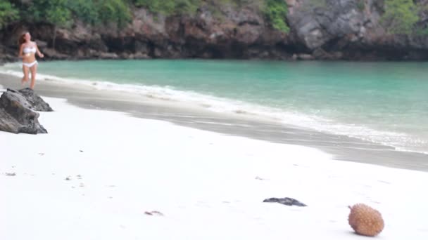 Девушка на пляже — стоковое видео