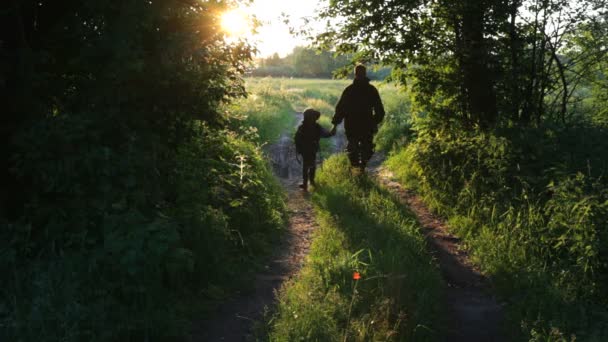 Familie. Vater und Sohn. Sommer. Holz. — Stockvideo