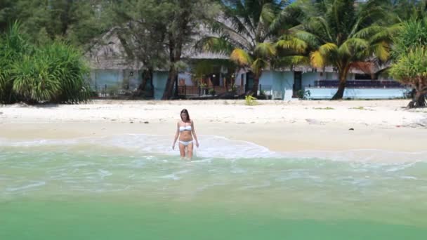 Beautiful girl in the sea on a sunny day — Stockvideo