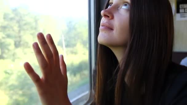 年轻女子乘火车旅行 — 图库视频影像