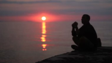 adam, siluet, sunset