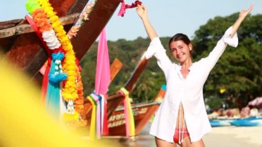 Happy woman on the Phi Phi islands