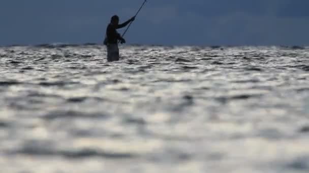 Fiskare, solnedgång, havet, solen — Stockvideo