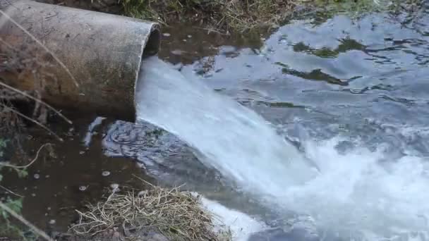 川に工業用の水パイプ — ストック動画