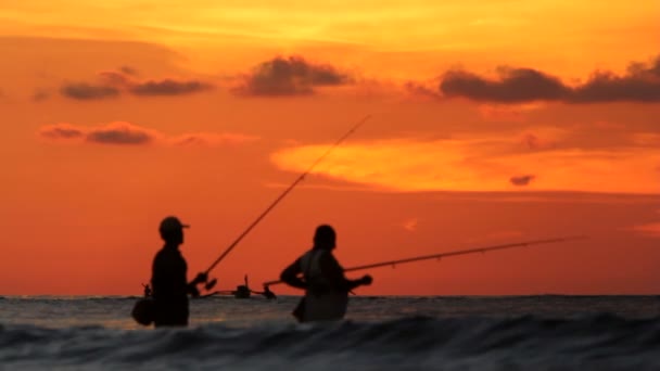 The fisherman, sunset, sea, sun — Stock Video