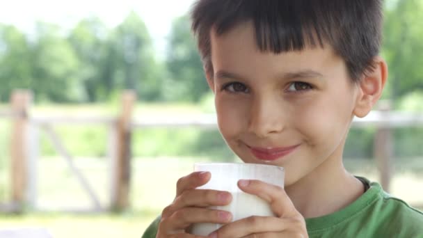 Boy drinks milk — Stock Video