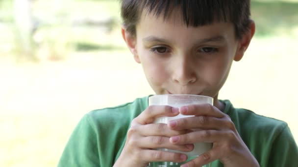 Boy drinks milk — Stock Video