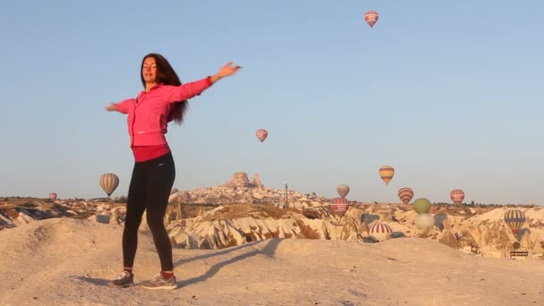 Balões de ar quente na Capadócia — Vídeo de Stock