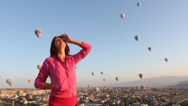 Balony na ogrzane powietrze w kapadocji — Wideo stockowe