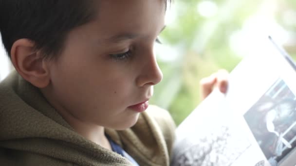 Мальчик читает книгу — стоковое видео