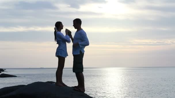 Liefdevol koppel op het strand — Stockvideo