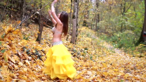 Fille dansant dans le parc d'automne — Video